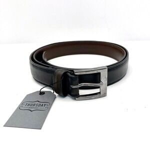 Thursday Boot Co Black Coffee Leather Belt Mens 38 Silvertone Square Buckle NWT